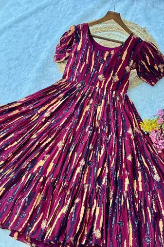 brown cotton readymade kurti with floral printed work