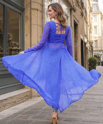 blue georgette readymade navratri top with leheriya & kutchi patchwork 2