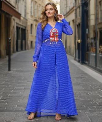 blue georgette readymade navratri top with leheriya & kutchi patchwork 3