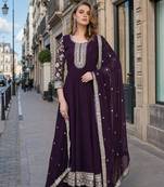 wine georgette readymade anarkali suit with embroidery & sequence work