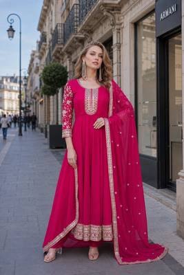 rani georgette readymade anarkali suit with embroidery & sequence work 1