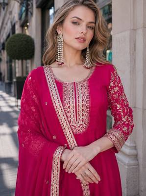 rani georgette readymade anarkali suit with embroidery & sequence work 2