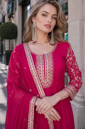rani georgette readymade anarkali suit with embroidery & sequence work