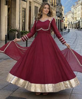 maroon silk blend  readymade anarkali suit with mirror work 1