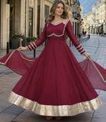 maroon silk blend  readymade anarkali suit with mirror work