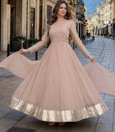 beige silk blend  readymade anarkali suit with mirror work