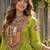olive georgette free size stitched navratri anarkali with bandhani & kutchi patchework