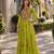 olive georgette free size stitched navratri anarkali with bandhani & kutchi patchework