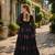 black georgette free size stitched navratri anarkali with bandhani & kutchi patchework