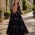 black georgette free size stitched navratri anarkali with bandhani & kutchi patchework