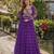 violet georgette free size stitched navratri anarkali with bandhani & kutchi patchework