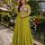olive georgette free size stitched navratri anarkali with bandhani & kutchi patchework