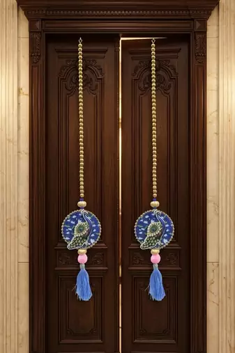 handmade decorative traditional hanging  multicolour pom pom toran for home decor (pack of 2)
