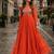 orange georgette free size stitched navratri anarkali with bandhani & kutchi patchework