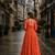 orange georgette free size stitched navratri anarkali with bandhani & kutchi patchework
