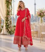 red vichitra readymade anarkali suit with embroidery & sequence work