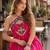 pink georgette free size stitched anarkali suit with laheriya & kutchi work
