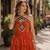 orange georgette free size stitched anarkali suit with laheriya & kutchi work