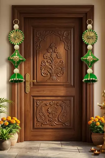 handmade shubh labh door hanging decorative festive wall hanging for home decoration (pack of 2)