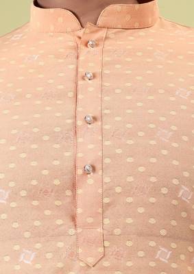 Mens cotton silk woven design with fancy button kurta peacock blue 5