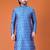 Mens cotton silk woven design with fancy button kurta turquoise