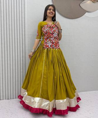 Navratri Special Mustard Yellow Embroidered Chaniya Choli for Women 1