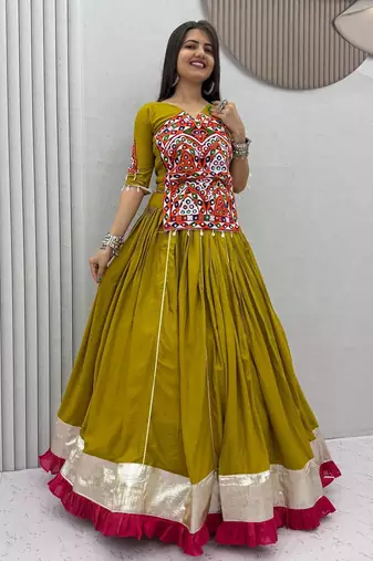Navratri Special Mustard Yellow Embroidered Chaniya Choli for Women