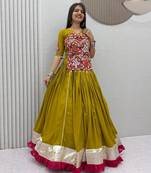Navratri Special Mustard Yellow Embroidered Chaniya Choli for Women