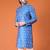 Mens cotton silk woven design with fancy button kurta turquoise