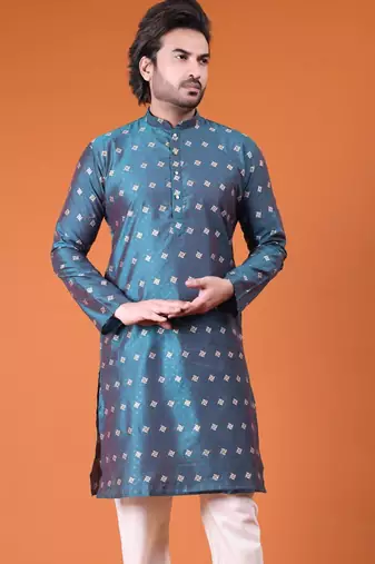 Mens cotton rayon self design with printex kurta wine