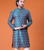 Mens cotton rayon self design with printex kurta wine
