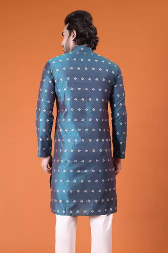 Mens cotton rayon self design with printex kurta wine