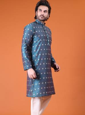 Mens cotton rayon self design with printex kurta wine 3