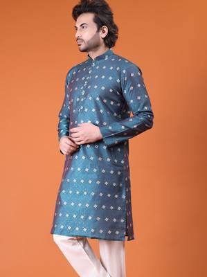 Mens cotton rayon self design with printex kurta wine 4