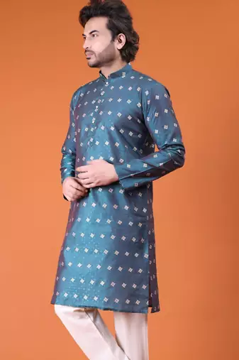 Mens cotton rayon self design with printex kurta wine