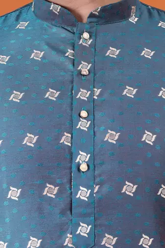 Mens cotton rayon self design with printex kurta wine