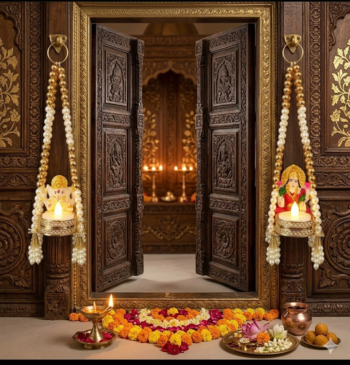handmade tealight holder with ganesh lakshmi decorative diya hanging for home decoration (pack of 2) 1