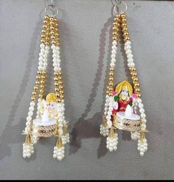 handmade tealight holder with ganesh lakshmi decorative diya hanging for home decoration (pack of 2) 4