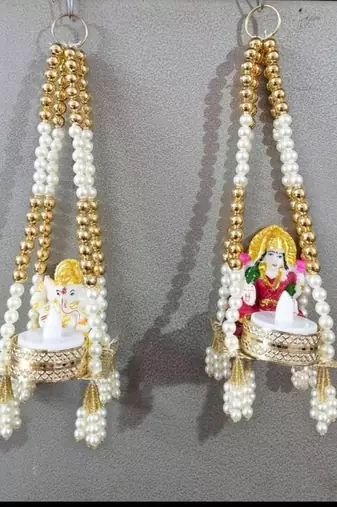 handmade tealight holder with ganesh lakshmi decorative diya hanging for home decoration (pack of 2)