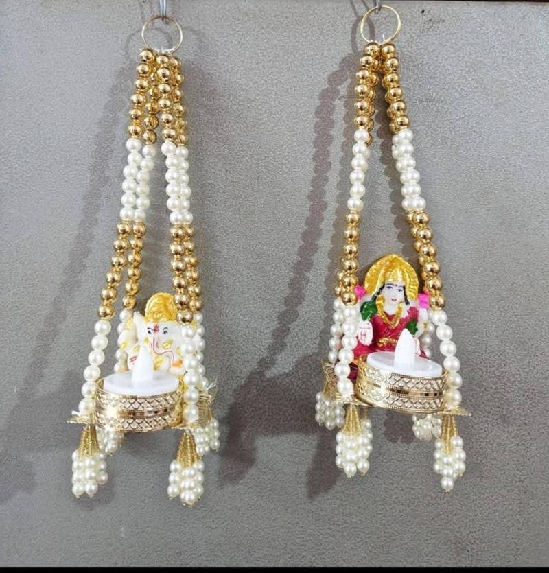 handmade tealight holder with ganesh lakshmi decorative diya hanging for home decoration (pack of 2)