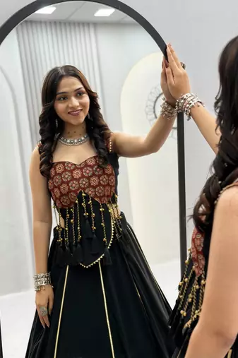 Navratri Special Black & Maroon Printed Chaniya Choli for Women