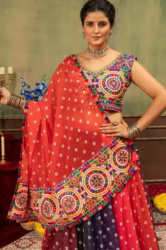 Multi Embroidery Lace and Printed Faux Georgette Lehenga Choli