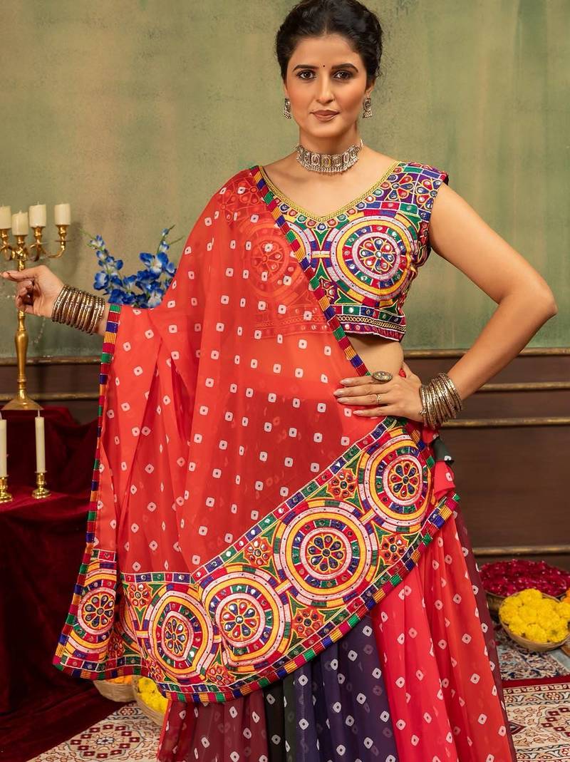 Multi Embroidery Lace and Printed Faux Georgette Lehenga Choli