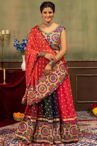 Multi Embroidery Lace and Printed Faux Georgette Lehenga Choli