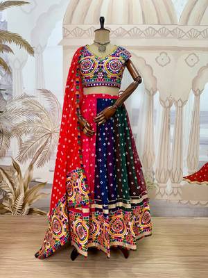 Multi Embroidery Lace and Printed Faux Georgette Lehenga Choli 3
