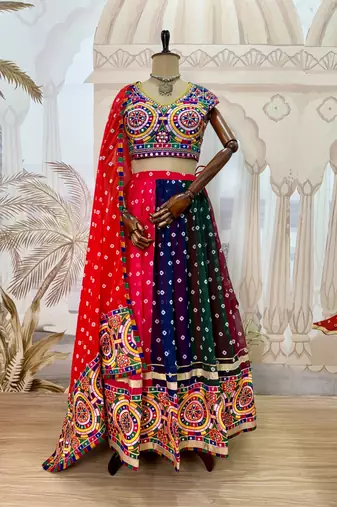 Multi Embroidery Lace and Printed Faux Georgette Lehenga Choli