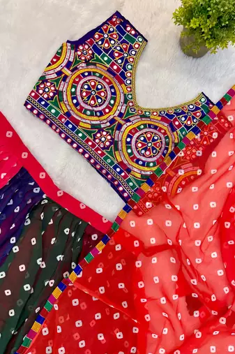 Multi Embroidery Lace and Printed Faux Georgette Lehenga Choli