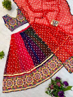 Multi Embroidery Lace and Printed Faux Georgette Lehenga Choli 5