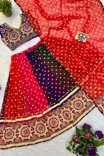 Multi Embroidery Lace and Printed Faux Georgette Lehenga Choli