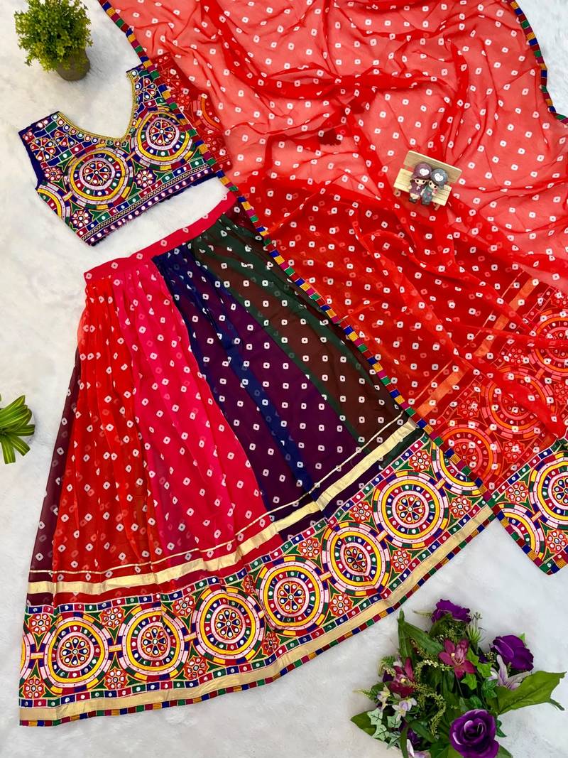 Multi Embroidery Lace and Printed Faux Georgette Lehenga Choli